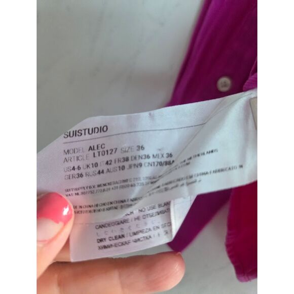 Suistudio Fuschia Pink 100% Silk Long Sleeve Button Down Blouse size EU36/US 6 - Picture 8 of 10